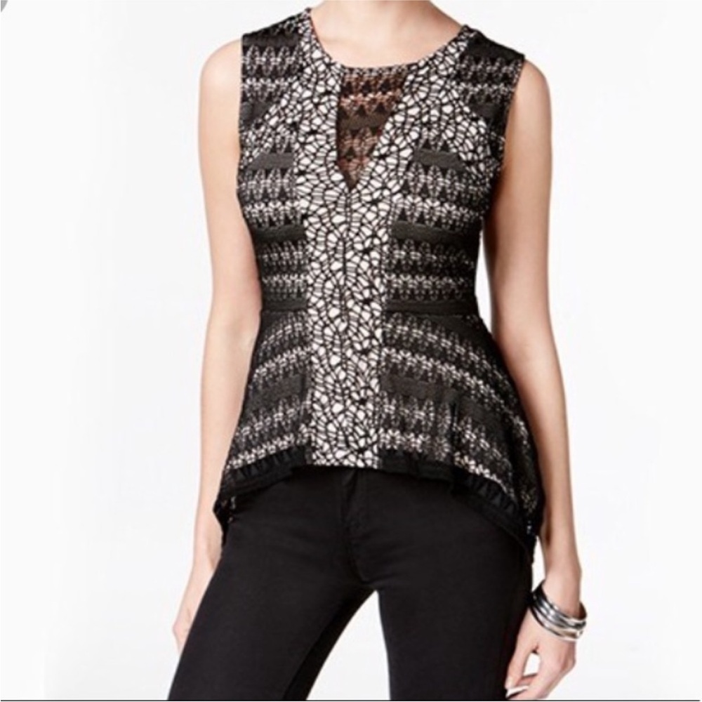 Bar III Black Crocheted Sleeveless Top Size Medium